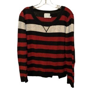 Michael Stars Black Red Crew Neck Sweater striped super soft wool 1 sz